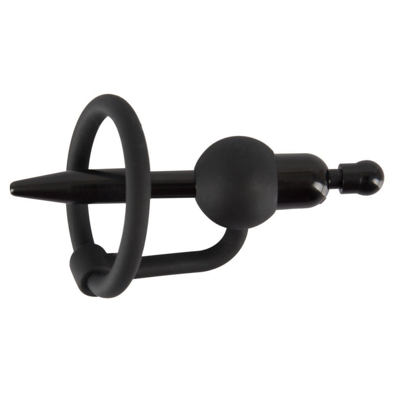 Зонд с кольцом под головку "Penis Plug" с вибрацией, черный 